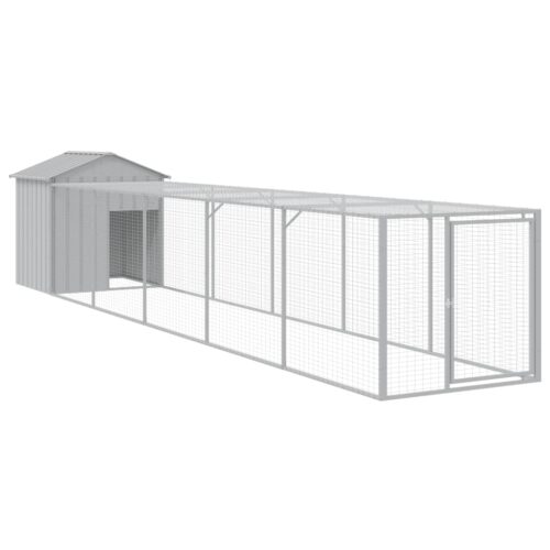 Chicken Cage with Run Light Grey 117x609x123cm Galvanised Steel
