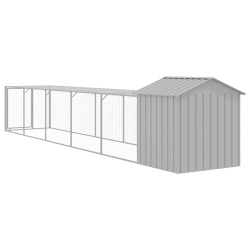 Chicken Cage with Run Light Grey 117x609x123cm Galvanised Steel - Image 5