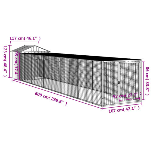 Chicken Cage with Run Light Grey 117x609x123cm Galvanised Steel - Image 8