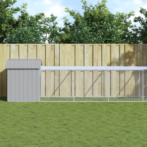 Chicken Cage with Run Light Grey 117x813x123cm Galvanised Steel - Image 9