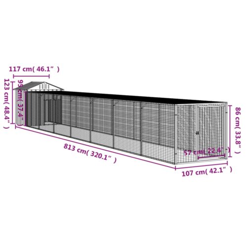 Chicken Cage with Run Light Grey 117x813x123cm Galvanised Steel - Image 8
