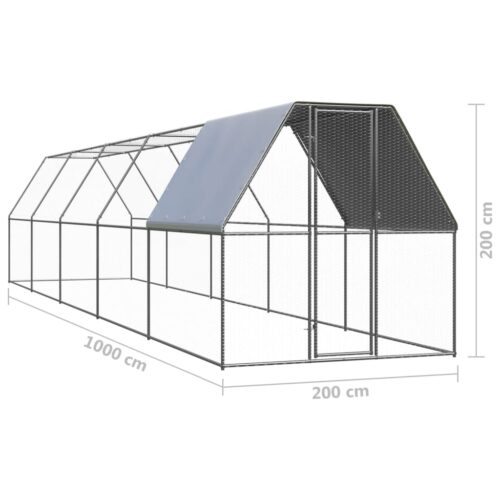 Outdoor Chicken Cage 2x10x2mGalvanised Steel - Image 5
