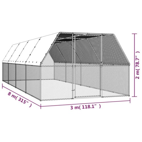 Outdoor Chicken Cage 3x8x2mGalvanised Steel - Image 5
