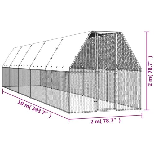 Outdoor Chicken Cage 2x10x2mGalvanised Steel - Image 5
