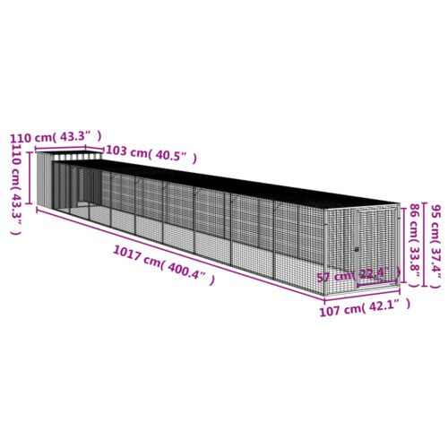 Chicken Cage with Run Anthracite 110x1017x110cm Galvanised Steel - Image 8