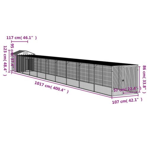 Chicken Cage with Run Anthracite 117x1017x123cm Galvanised Steel - Image 8