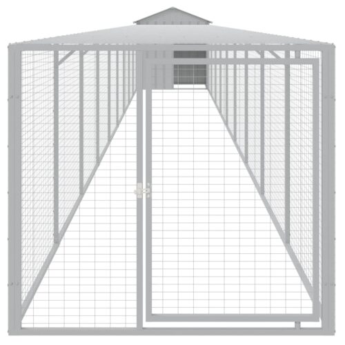 Chicken Cage with Run Light Grey 117x1017x123cm Galvanised Steel - Image 3