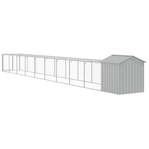 Chicken Cage with Run Light Grey 117x1017x123cm Galvanised Steel - Image 5