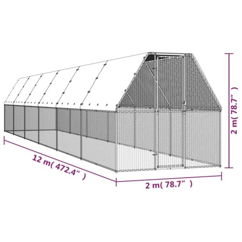 Outdoor Chicken Cage 2x12x2mGalvanised Steel - Image 5