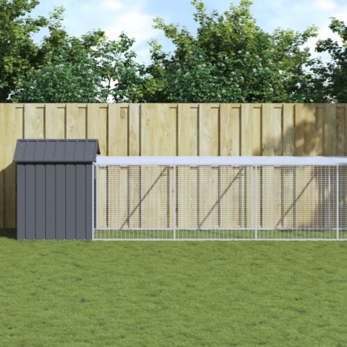 Chicken Cage with Run Anthracite 117x1221x123cm Galvanised Steel - Image 9