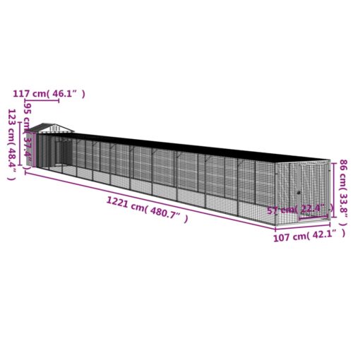 Chicken Cage with Run Anthracite 117x1221x123cm Galvanised Steel - Image 8