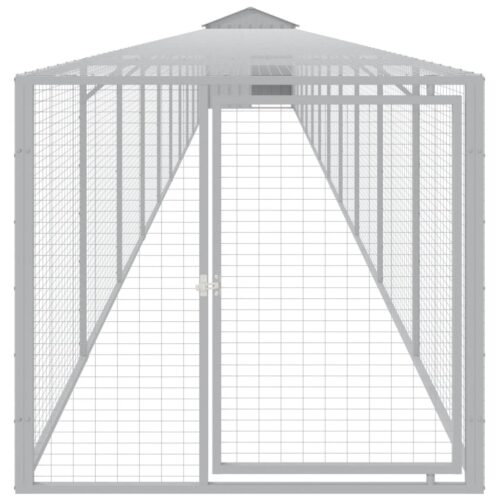 Chicken Cage with Run Light Grey 117x1221x123cm Galvanised Steel - Image 3