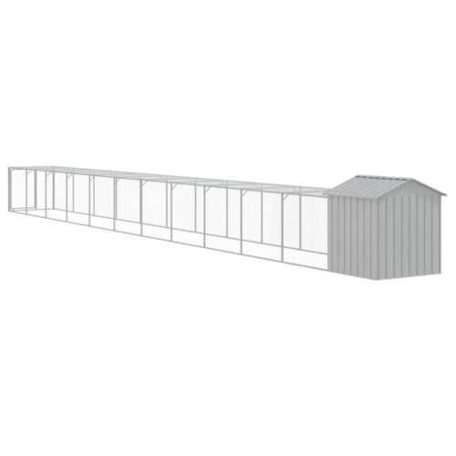 Chicken Cage with Run Light Grey 117x1221x123cm Galvanised Steel - Image 5