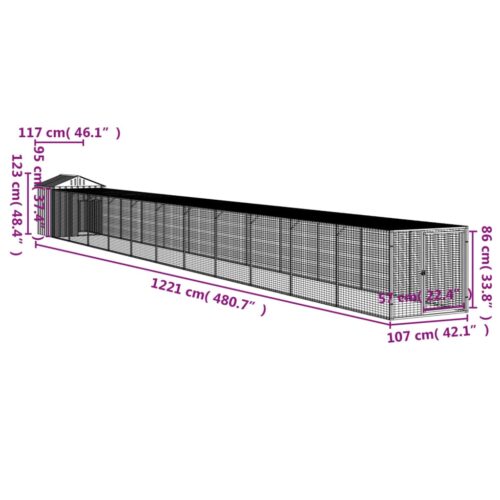 Chicken Cage with Run Light Grey 117x1221x123cm Galvanised Steel - Image 8