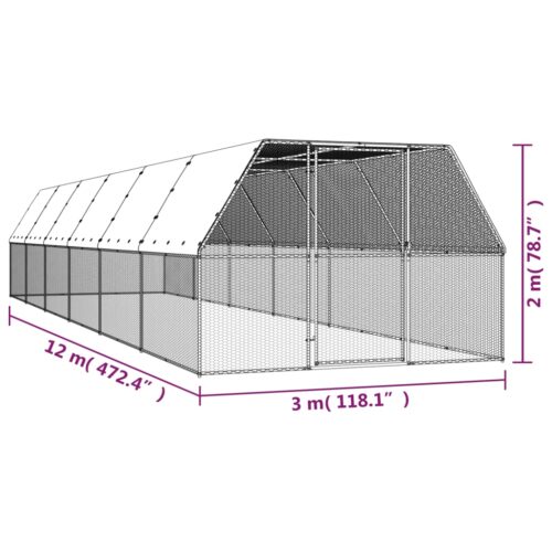 Outdoor Chicken Cage 3x12x2mGalvanised Steel - Image 5