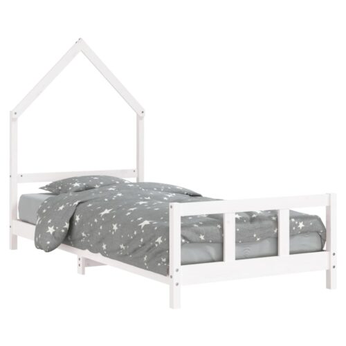 Kids Bed Frame White 92x187cm Single Solid Wood Pine - Image 2