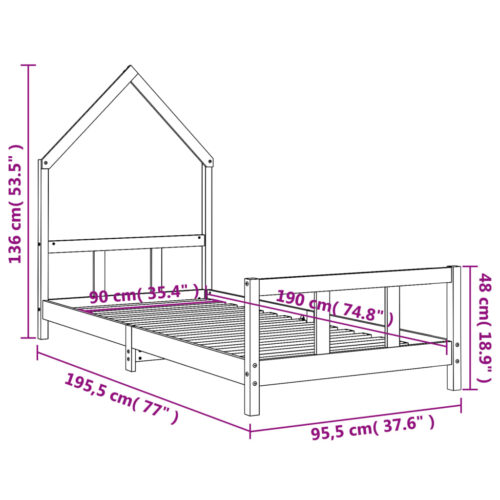 Kids Bed Frame White 92x187cm Single Solid Wood Pine - Image 9