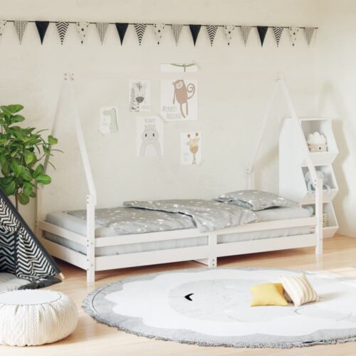 Kids Bed Frame White 90x190cm Solid Wood Pine