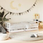 Kids Bed Frame with Drawers White 90x190cm Solid Wood Pine