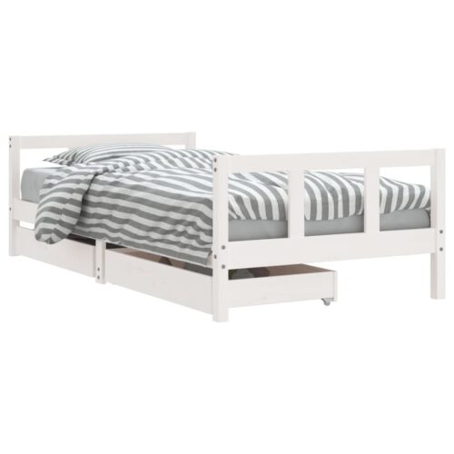 Kids Bed Frame with Drawers White 90x190cm Solid Wood Pine - Image 2