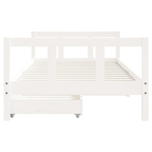 Kids Bed Frame with Drawers White 90x190cm Solid Wood Pine - Image 5