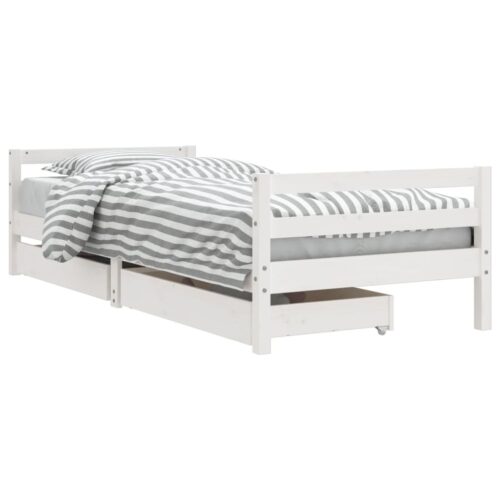 Kids Bed Frame with Drawers White 90x190cm Solid Wood Pine - Image 2