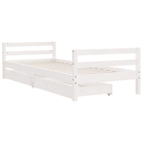 Kids Bed Frame with Drawers White 90x190cm Solid Wood Pine - Image 3