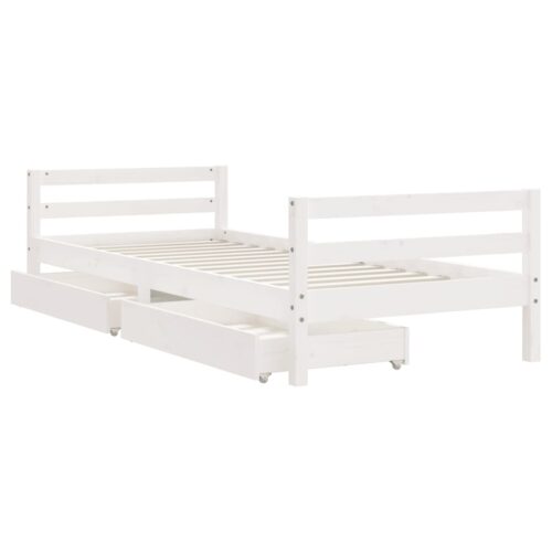 Kids Bed Frame with Drawers White 90x190cm Solid Wood Pine - Image 4