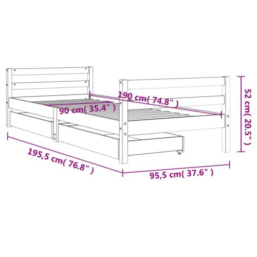 Kids Bed Frame with Drawers White 90x190cm Solid Wood Pine - Image 10
