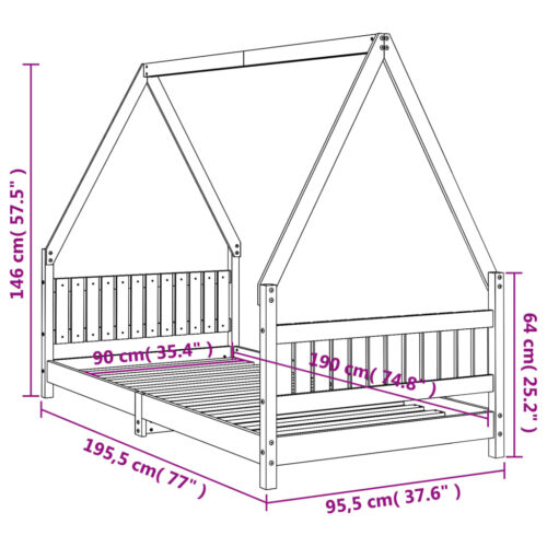 Kids Bed Frame White 90x190cm Solid Wood Pine - Image 9