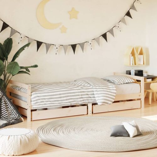 Kids Bed Frame with Drawers 90x190cm Solid Wood Pine