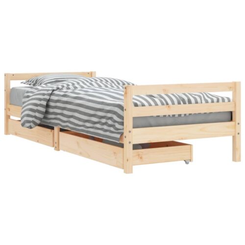 Kids Bed Frame with Drawers 90x190cm Solid Wood Pine - Image 2