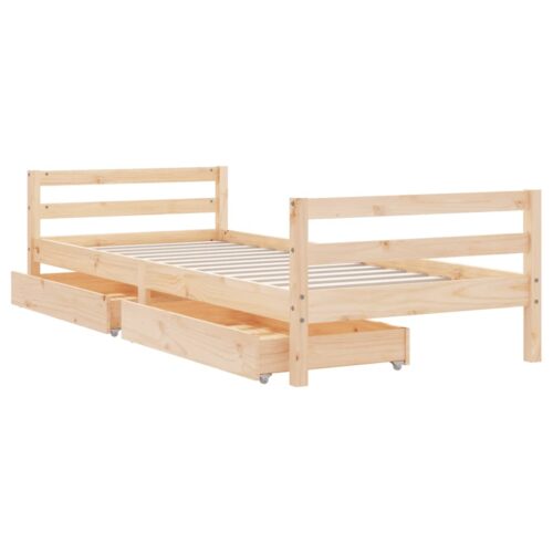 Kids Bed Frame with Drawers 90x190cm Solid Wood Pine - Image 4