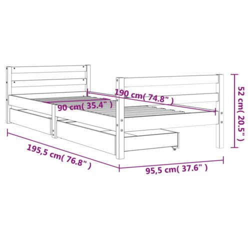 Kids Bed Frame with Drawers 90x190cm Solid Wood Pine - Image 10