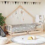 Kids Bed Frame with Drawers 90x190cm Solid Wood Pine