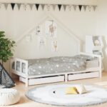 Kids Bed Frame with Drawers White 90x190cm Solid Wood Pine