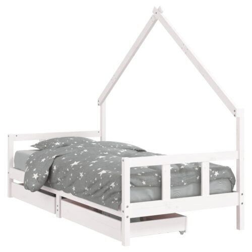 Kids Bed Frame with Drawers White 90x190cm Solid Wood Pine - Image 2
