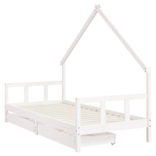 Kids Bed Frame with Drawers White 90x190cm Solid Wood Pine - Image 3