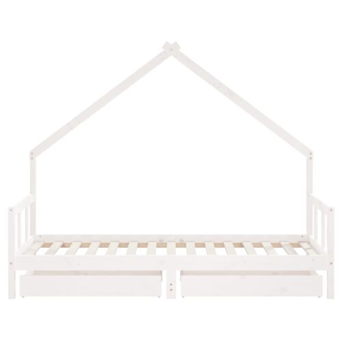 Kids Bed Frame with Drawers White 90x190cm Solid Wood Pine - Image 5