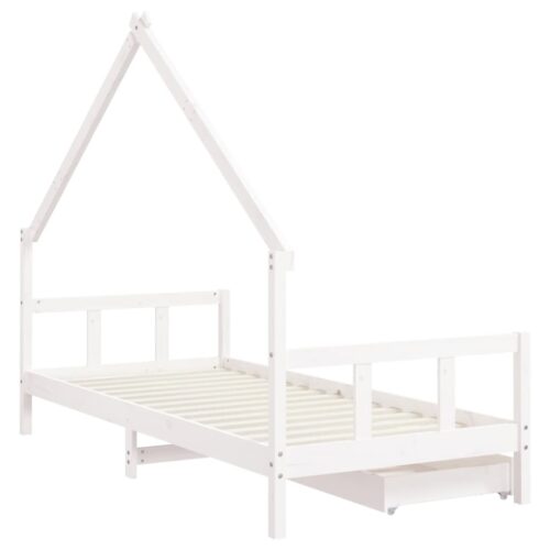Kids Bed Frame with Drawers White 90x190cm Solid Wood Pine - Image 7