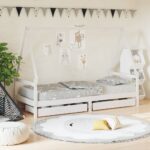 Kids Bed Frame with Drawers White 90x190cm Solid Wood Pine