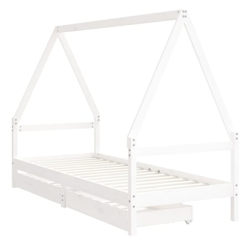 Kids Bed Frame with Drawers White 90x190cm Solid Wood Pine - Image 3