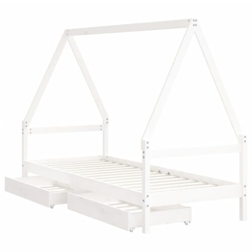 Kids Bed Frame with Drawers White 90x190cm Solid Wood Pine - Image 4