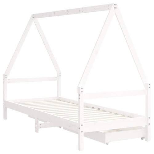 Kids Bed Frame with Drawers White 90x190cm Solid Wood Pine - Image 7