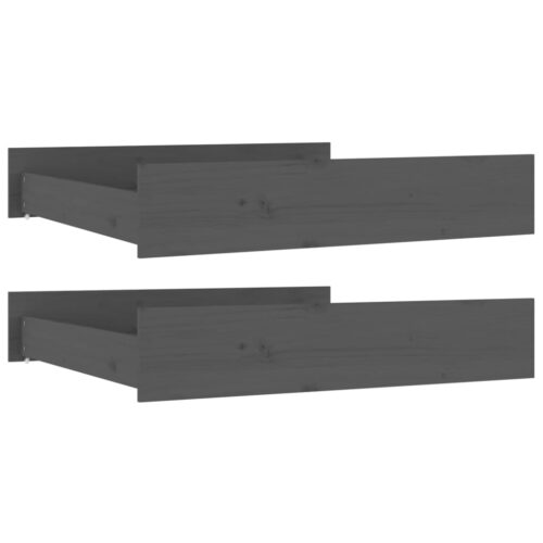 Bed Drawers 2 pcs Grey Solid Wood Pine - Image 2
