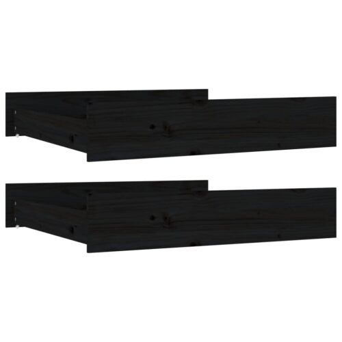 Bed Drawers 2 pcs Black Solid Wood Pine - Image 2