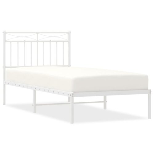 Metal Bed Frame with Headboard White 90x190cm - Image 2