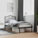 Metal Bed Frame with Headboard Black 90x190cm