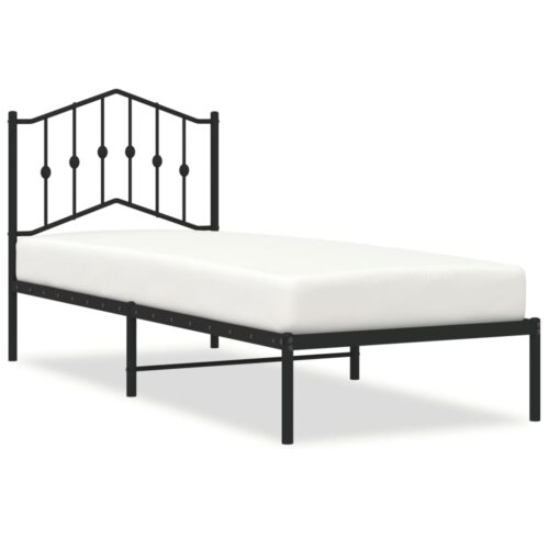 Metal Bed Frame with Headboard Black 90x190cm - Image 2