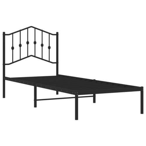 Metal Bed Frame with Headboard Black 90x190cm - Image 4